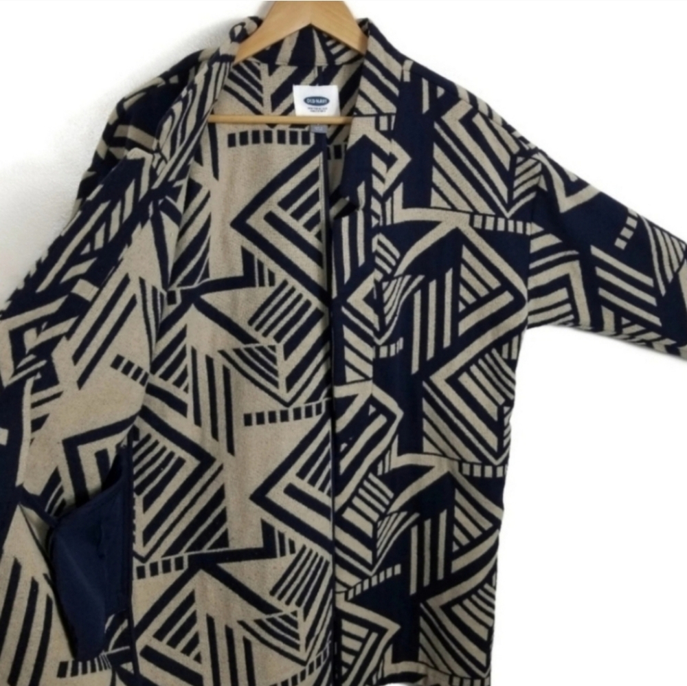 Old Navy Open Front Geometric Patterned Coat Navy… - image 6
